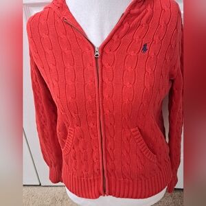 COPY - Ralph Lauren Sport Girl's Red Cable Knit Hooded Sweater     Size L